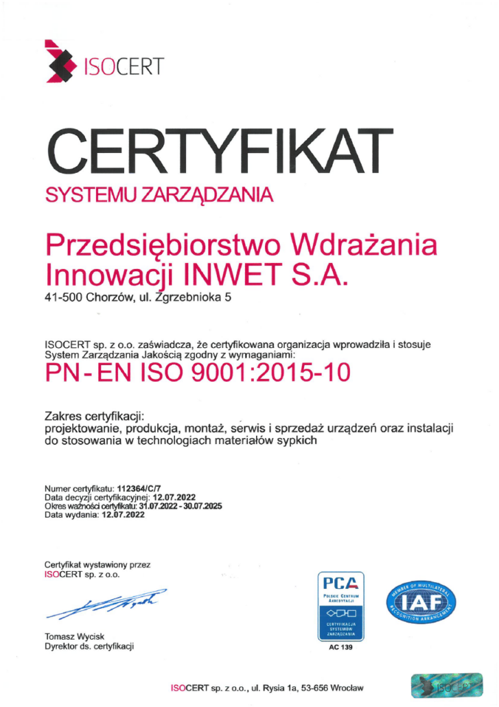 Certyfikat iso 2022r